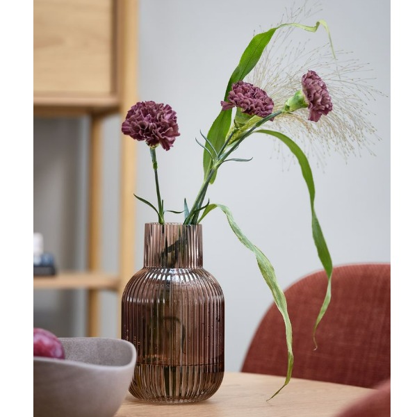 Geribbelde vaas bruin Ø12cm